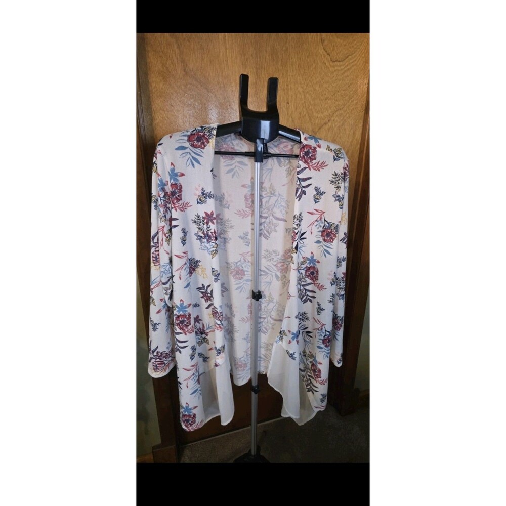 Massini Plus Size:1X Floral Open Front Cardigan Kimono Chiffon Hem*NWOT*BEAUTY